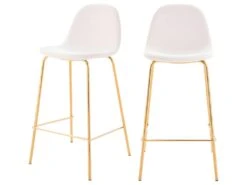 Chaise De Bar Mi-hauteur Henrik En Cuir Synthétique Blanc 65 Cm (lot De 2)