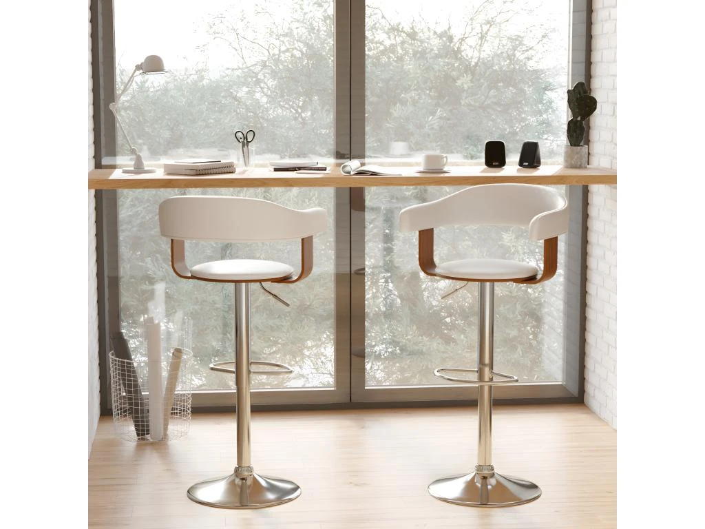 Chaise De Bar Blanche Harold Avec Accoudoirs 62/84 Cm 4 Chaise De Bar Blanche Harold Avec Accoudoirs 62/84 Cm – Image 2