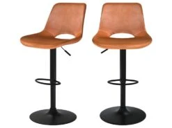 Chaise De Bar Solveig En Cuir Synthétique Camel 60,5/80,5 Cm (lot De 2)