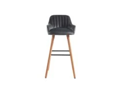 Lot De 2 Tabourets De Bar En Velours Et Pieds Bois De Hêtre - Gris - ELEANA 8 Lot De 2 Tabourets De Bar En Velours Et Pieds Bois De Hêtre - Gris - ELEANA -Electroménager Soldes tabouret 343187