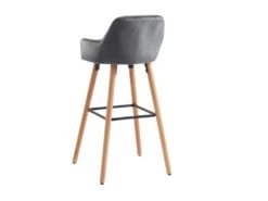 Tabouret De Bar En Velours Et Pieds Bois De Hêtre - Gris - ELEANA -Electroménager Soldes tabouret 345355