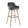 Tabouret De Bar En Velours Et Pieds Bois De Hêtre - Gris - ELEANA -Electroménager Soldes tabouret 345357