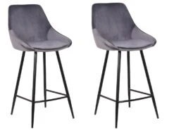 Lot De 2 Tabourets De Bar - Velours - Gris - MASURIE