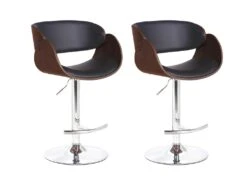 Lot De 2 Tabourets De Bar JELSA - Simili Et Métal Chromé - Noyer Et Noir