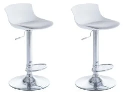 Lot De 2 Tabourets De Bar ALBEDO - Polypropylène Et Tissu - Bicolore - Blanc Et Gris