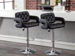 Lot De 2 Tabourets De Bar CONAN - Simili - Hauteur Ajustable - Noir -Electroménager Soldes tabouret 353531