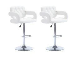 Lot De 2 Tabourets De Bar CONAN - Simili - Hauteur Ajustable - Blanc -Electroménager Soldes tabouret 353537 1