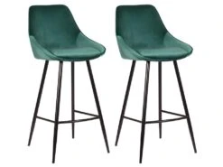 Lot De 2 Tabourets De Bar - Velours - Vert Foncé - MASURIE
