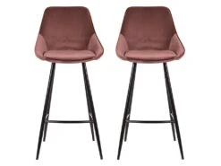 Lot De 2 Tabourets De Bar - Velours - Rose - MASURIE -Electroménager Soldes tabouret 363975