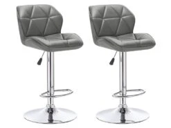 Lot De 2 Tabourets De Bar CALVIN - Simili - Hauteur Ajustable - Gris