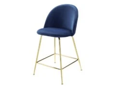 Lot De 2 Tabourets De Bar - Velours Et Métal Doré - Bleu - MELBOURNE -Electroménager Soldes tabouret 404283