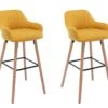 Lot De 2 Tabourets De Bar En Tissu Et Pieds Bois De Hêtre - Jaune - ELEANA -Electroménager Soldes tabouret 4048471