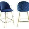 Lot De 2 Tabourets De Bar - Velours Et Métal Doré - Bleu - MELBOURNE