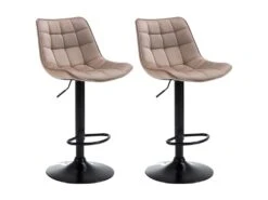Lot De 2 Tabourets De Bar LIMA II - Velours Et Métal - Beige