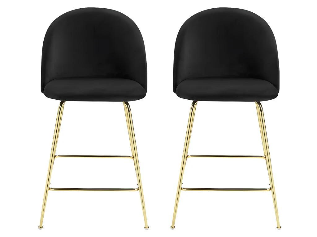 Lot De 2 Tabourets De Bar - Velours Et Métal Doré - Noir - MELBOURNE 4 Lot De 2 Tabourets De Bar - Velours Et Métal Doré - Noir - MELBOURNE – Image 2