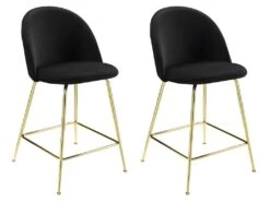 Lot De 2 Tabourets De Bar - Velours Et Métal Doré - Noir - MELBOURNE 12 Lot De 2 Tabourets De Bar - Velours Et Métal Doré - Noir - MELBOURNE -Electroménager Soldes tabouret 452497