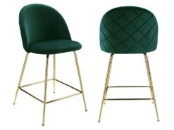 Lot De 2 Tabourets De Bar - Velours Et Métal Doré - Vert - MELBOURNE