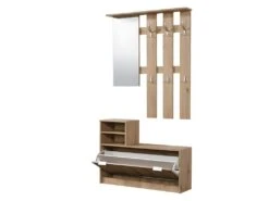 Vestiaire PENINA - 1 Porte, 2 Niches Et 1 Miroir - Coloris : Chêne -Electroménager Soldes vestiaire 436777